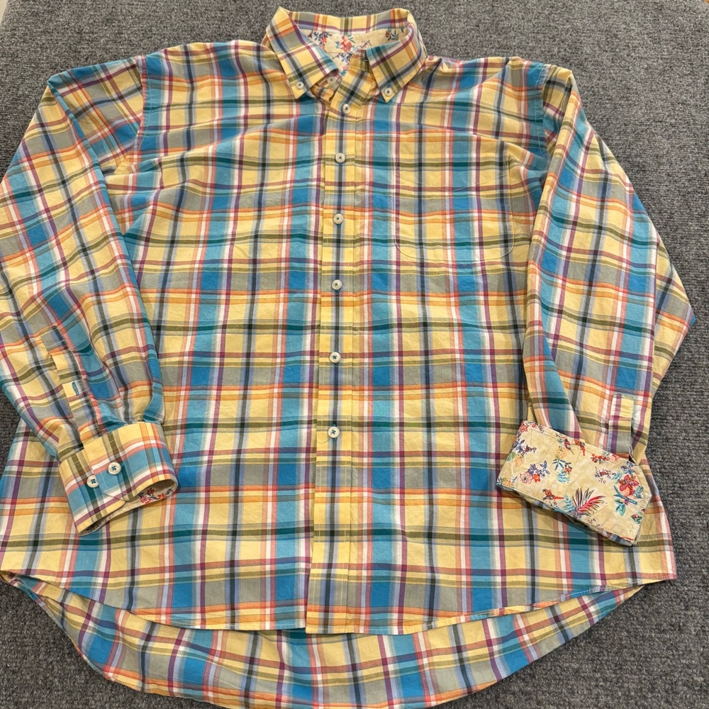 Alan Flusser Plaid Button-Down Shirt Size XXL 100% Cotton Preppy Old Money
